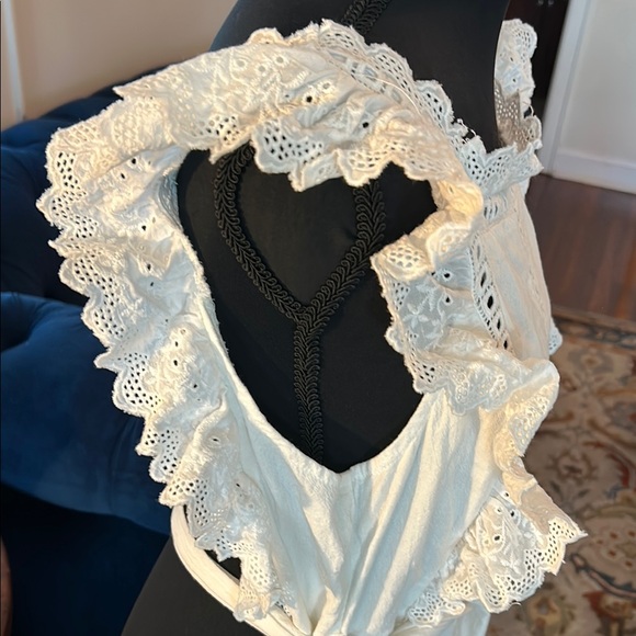 White Ruffled Wide-Leg Jumpsuit with Romantic Details - Picture 5 of 6